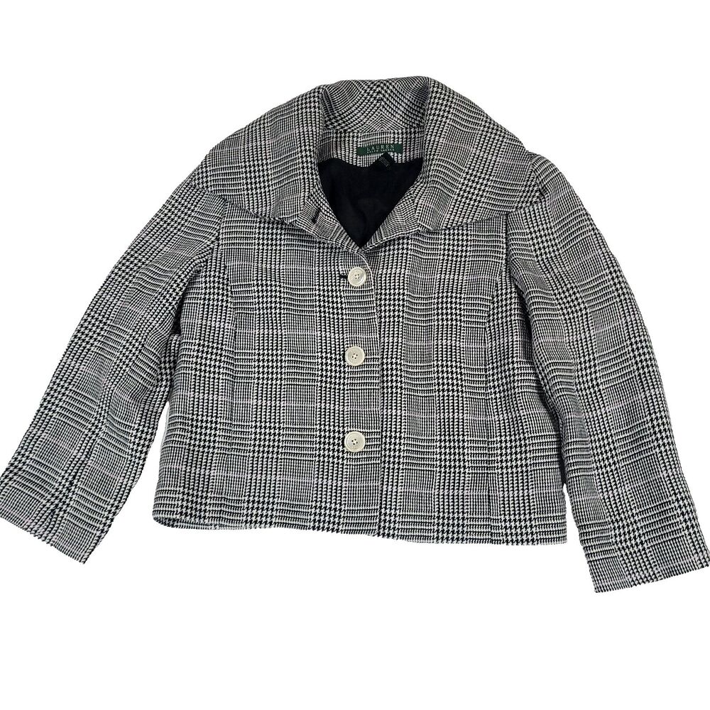 Ralph Lauren Linen Houndstooth Glen Plaid Blazer 4 Cropped Pink Line Barbie core